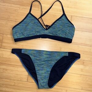 Athleta Blue and Green 2 Piece Bikini Swimsuit size Large